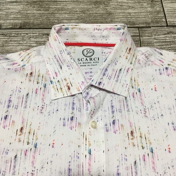 Scarci La Buona Vita Button Up Shirt Men’s M White Rainbow Colors Made In Italy - Picture 6 of 10